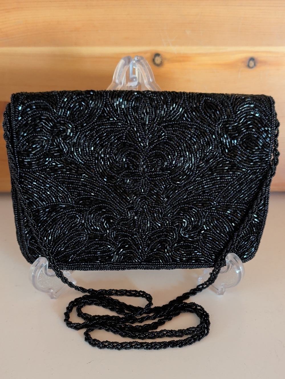 VTG. La Regale,Elegant Black Beaded Evening Crossbody/ Clutch Purse.
